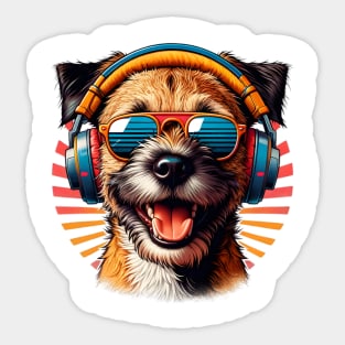 Grinning Border Terrier as Smiling DJ with Headphones Sticker